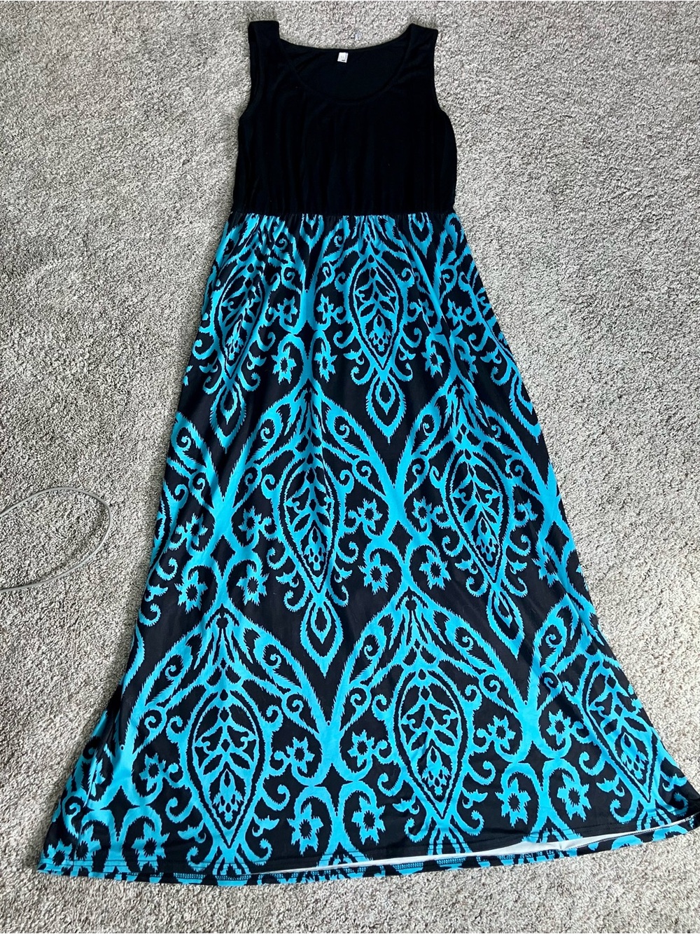 Black & Turquoise Patterned Maxi Dress - Sleeveless